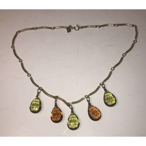 Vintage SARAH COVENTRY Ember Tears 1975 Topaz & Green Acrylic Dangle Necklace
